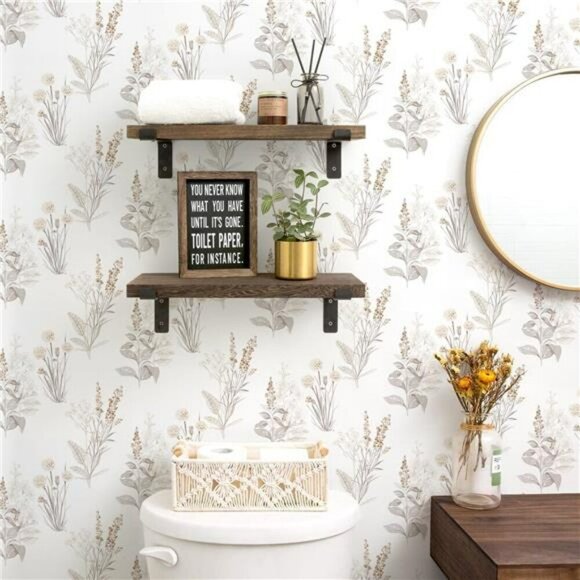 Peel and Stick Floral Wallpaper Beige Boho Removable Contact Paper 118in - Picture 2 of 7